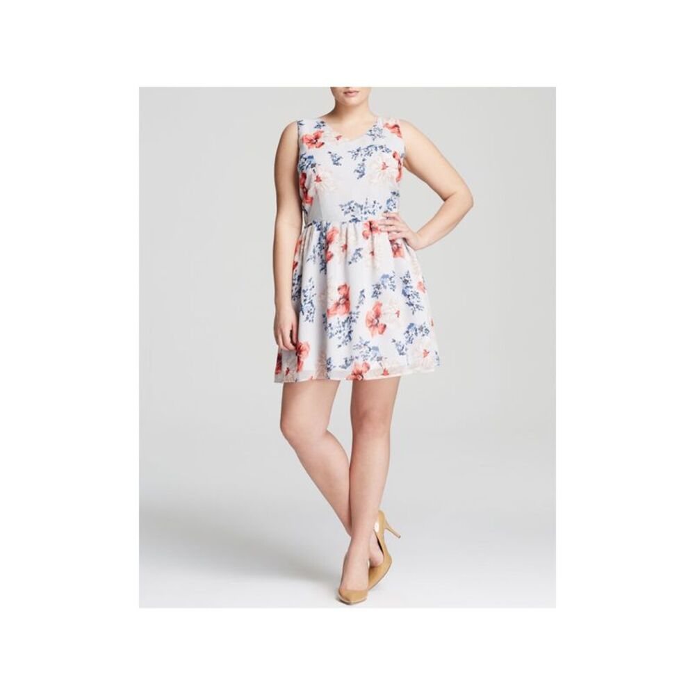 BB DAKOTA Womens Fit + Flare Short Dress Zippered Sleeveless V Neck V-back